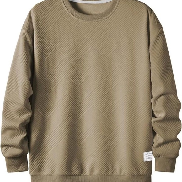 Men Men's Crewneck‎ Sweat Soild Color Geometric Texture Long Sleeve Casual Shirt - Picture 5 of 7